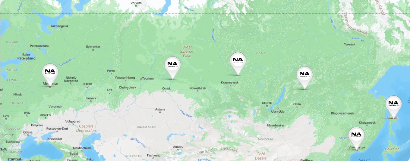 Карта офисов NAVIN AUTO по России